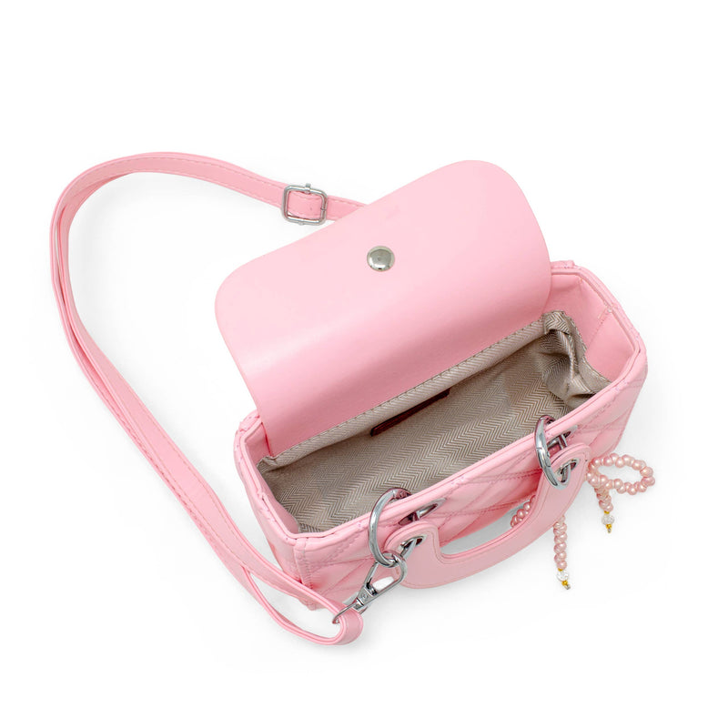 Quilted Rectangle Bow Charm Handbag: Hot Pink