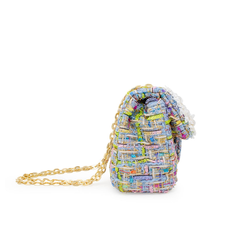 Classic Tweed Handbag with Pearls: White