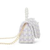 Pink girls' tweed jumbo pearl bow handbag by Tiny Treats and ZOMI GEMS with a stylish hand-held design.