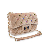 B1313 Colorful Gems Velvet Quilted Purse (6 Colors): FUCHSIA