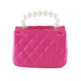 B1303 Pearl Handle Quilted Leather Purse w/ Charms: FUCHSIA