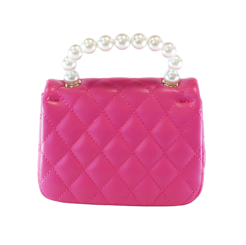 B1303 Pearl Handle Quilted Leather Purse w/ Charms: FUCHSIA