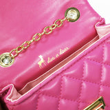 B1303 Pearl Handle Quilted Leather Purse w/ Charms: RED