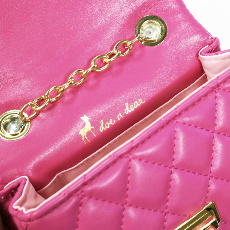 B1303 Pearl Handle Quilted Leather Purse w/ Charms: FUCHSIA