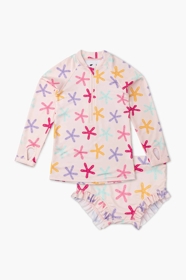Kids & Baby Swim Rashguard Top + Ruffle Bottoms Set_Colorful Starfish