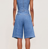 DL1961 Hepburn high-rise jean shorts with pleats and 12.5-inch inseam, denim fabric, and stylish fit.