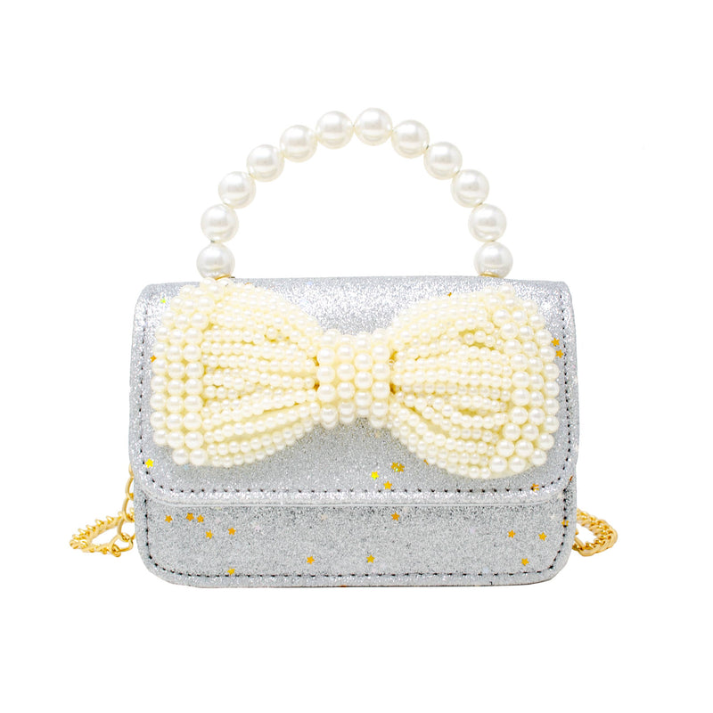Glitter Pearl Handle Bow Handbag: Red