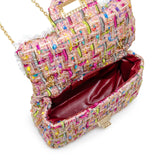 Classic Tweed Handbag with Pearls: Pink