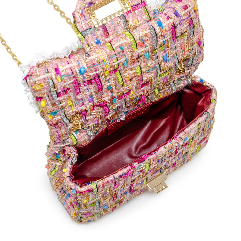 Classic Tweed Handbag with Pearls: Pink