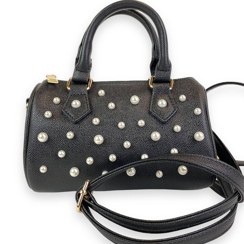 B1312 BLACK,PINK,CREAM,MULTI Pearl Studs Leather Barrel Bag: Multi