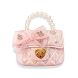 B1378 Embellished Bow Shiny Quilted Purse (2 Colors): White