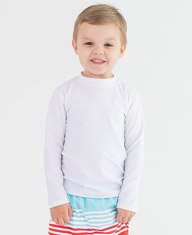 Boys White Long Sleeve Rash Guard: White