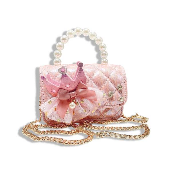B1343 Crown Applique Shiny Quilted Purse (2 Colors): Pink