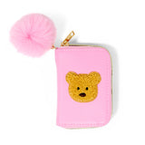 Teddy Pom Pom Zip Wallet: Pink