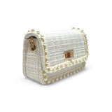 B1306 Pearl Trim Tweed Purse (2 Colors): White