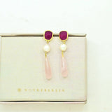 Scarlett Earring Gold Plated - Pearl Rose Quartz & Pink Jade
