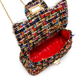 Classic Tweed Handbag with Pearls: Blue