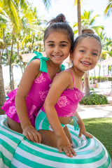 Blueberry Bay Sea Breeze one-piece swimsuit with stylish design, featuring blue and white patterns, perfect for beach or pool wear.