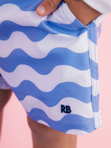 Boys Periwinkle Blue Wavy Stripe Performance Hybrid Swim Trunks: Blue / 6-12m