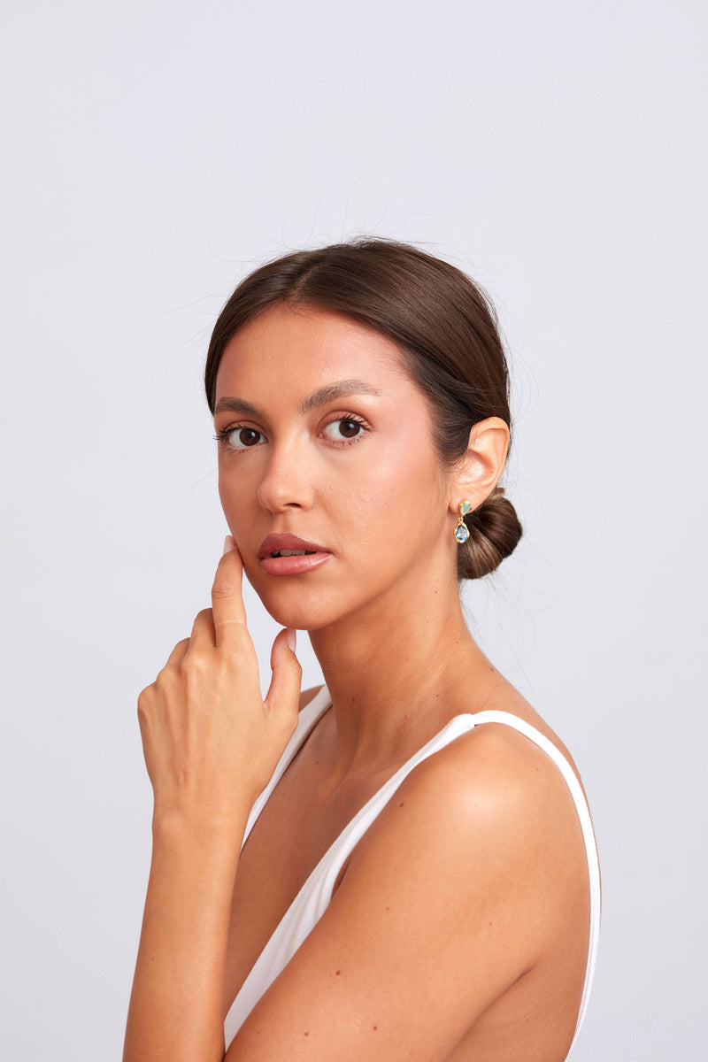 Aveline Earring Gold Plated - Blue Iolite & Aqua Chalcedony