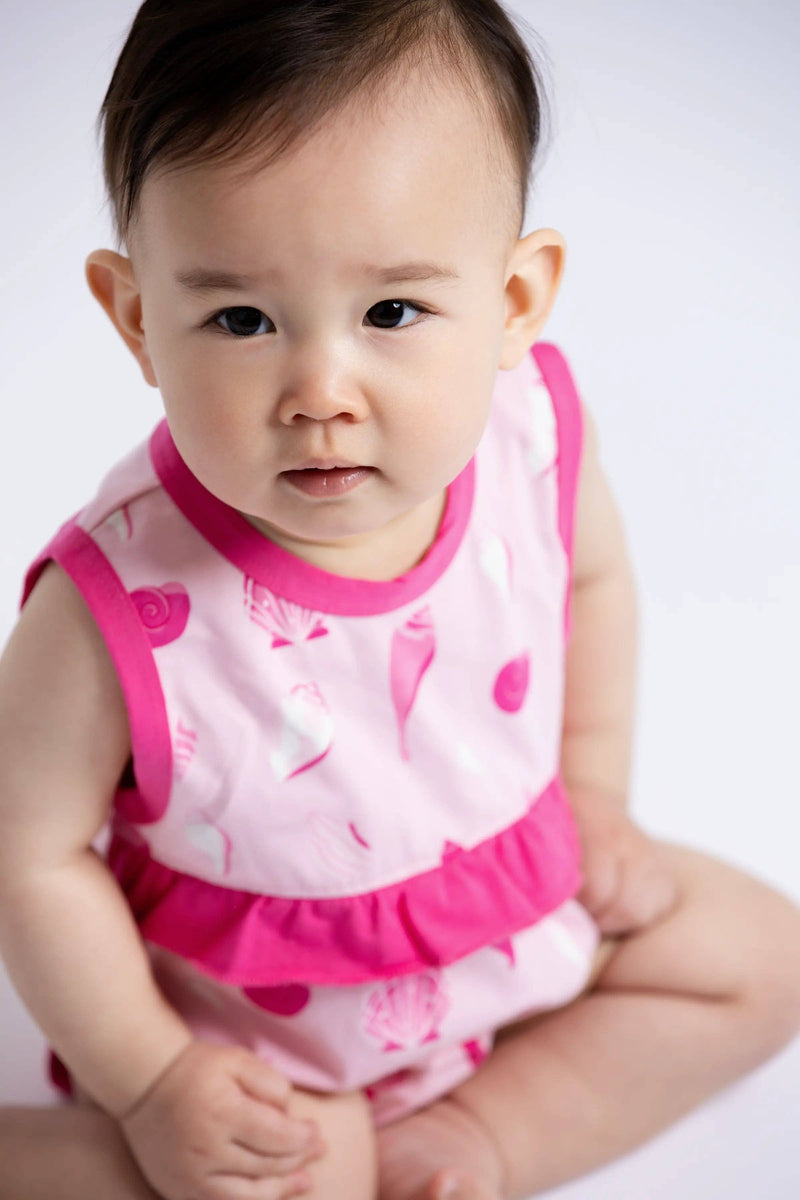 Baby Sleeveless Bubble Bodysuit_Pink Seashells: Girl / Pink Seashells