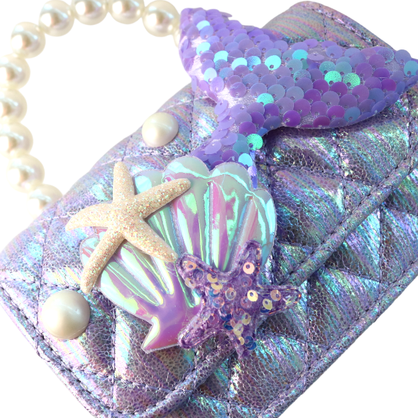 B1334 Mermaid Shiny Quilted Purse (3 Colors): Purple