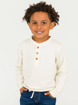 Boys Ivory Knit Long Sleeve Henley Tee: Off-White