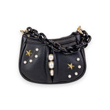 B1310 Pearl Studs Mini Leather Shoulder Bag: Fuchsia