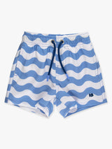 Boys Periwinkle Blue Wavy Stripe Performance Hybrid Swim Trunks: Blue / 18-24m