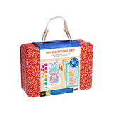 Mini Masterpieces My Painting Set by Chronicle Books, colorful art supplies and tools for young artists, arranged in a compact kit.