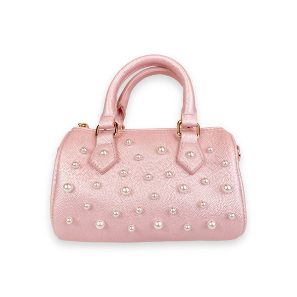 B1312 BLACK,PINK,CREAM,MULTI Pearl Studs Leather Barrel Bag: Multi