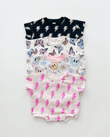 Short Sleeve Bubble Romper | Pink Bolts: 12-18M