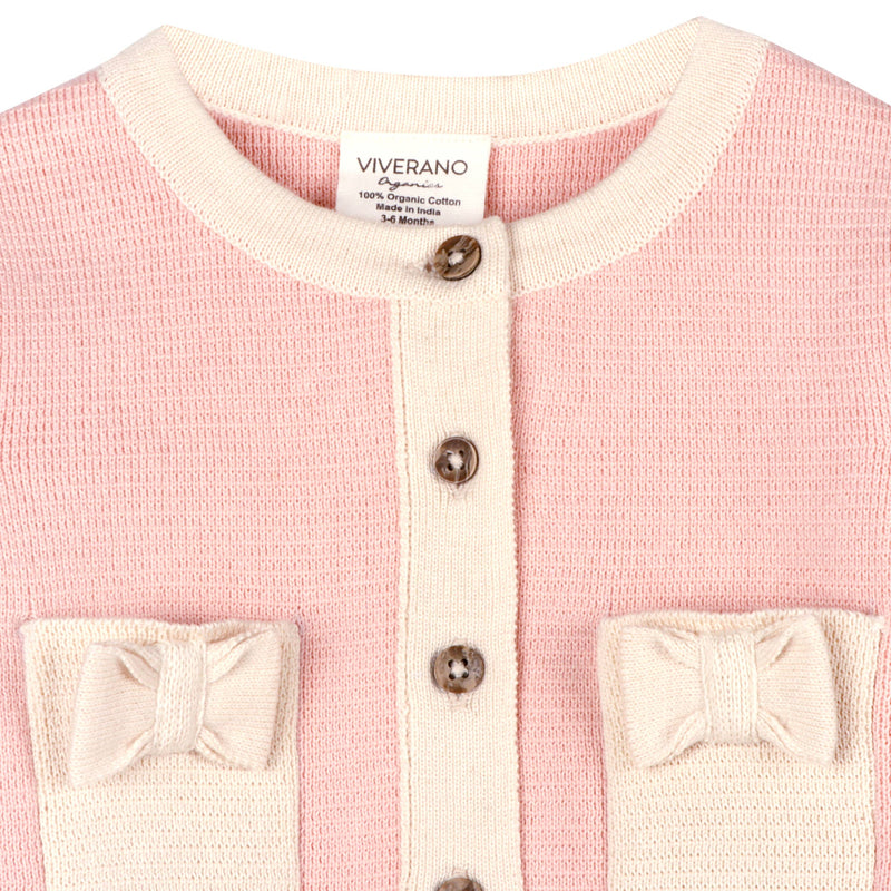 Lily Bow Pockets Sweater Knit Baby Cardigan: Rosewood Pink / 0-3M
