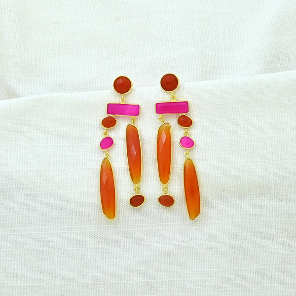 Chiyo Geometric Earring - Orange Carnelian & Pink Onyx