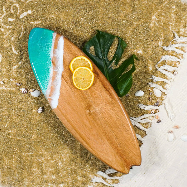NEW Resin-Accented Surfboard Shaped Charcuterie Board: Ocean Vibes