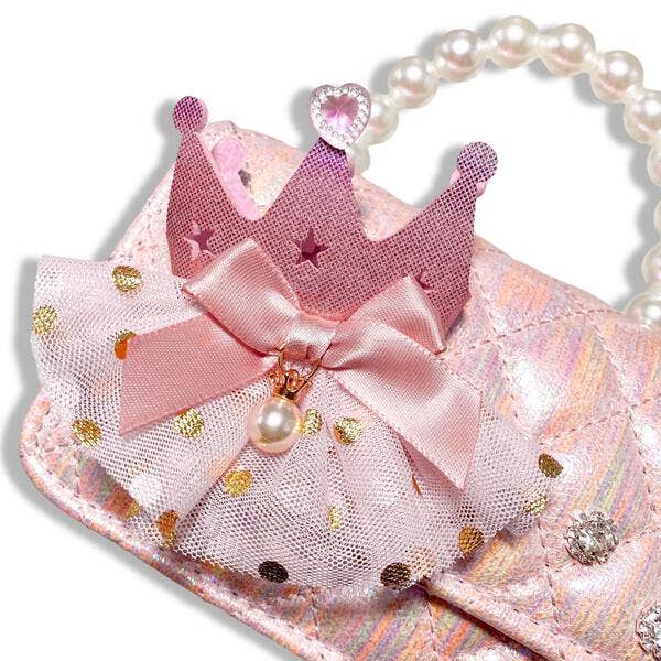 B1343 Crown Applique Shiny Quilted Purse (2 Colors): Pink