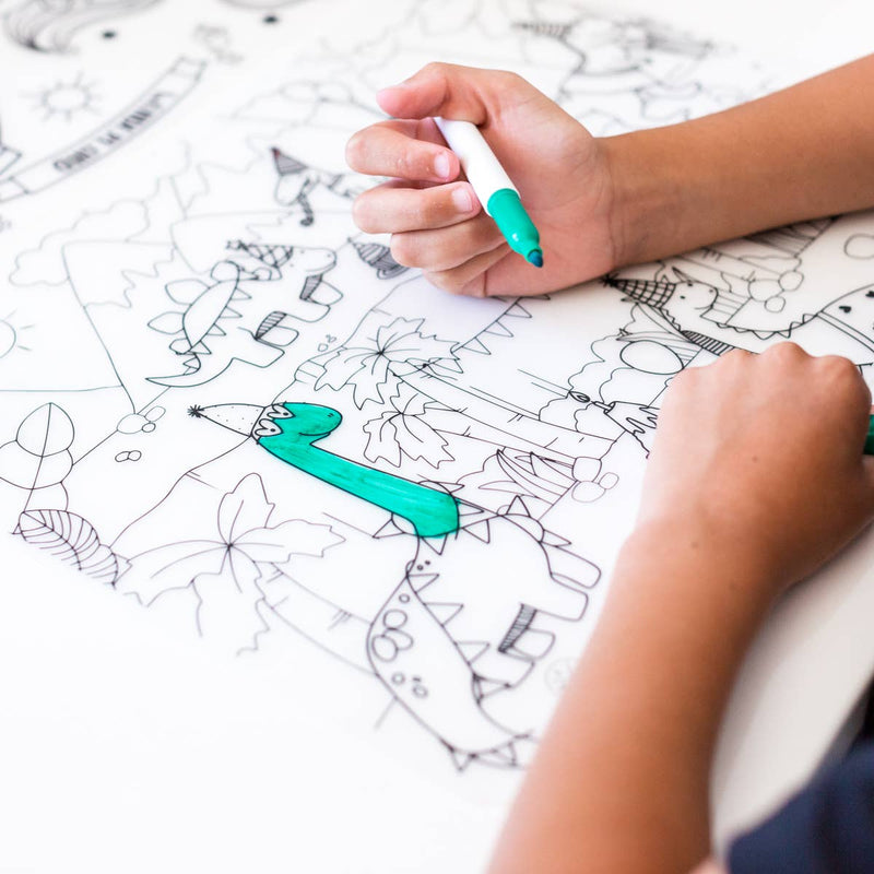 Silicone Reusable Coloring Tablemat for Kids - Dinosaurs