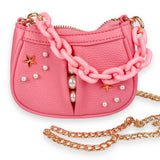 B1310 Pearl Studs Mini Leather Shoulder Bag: Fuchsia