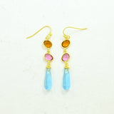 Raya Earring Gold Plated - Blue Topaz & Pink Tourmaline