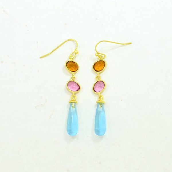 Raya Earring Gold Plated - Blue Topaz & Pink Tourmaline