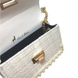 B1306 Pearl Trim Tweed Purse (2 Colors): White