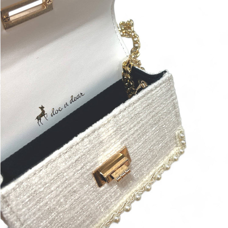 B1306 Pearl Trim Tweed Purse (2 Colors): White