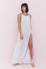 Petite pītusa Watermelon Tassel Slit Dress with flowing fabric and stylish tassel details, perfect for summer outings.