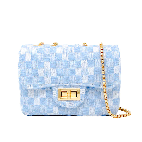 Classic Checkered Tweed Handbag: Blue