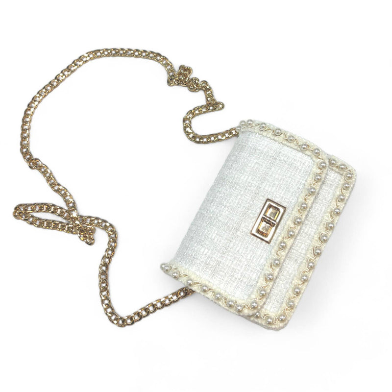 B1306 Pearl Trim Tweed Purse (2 Colors): White