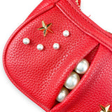 B1310 Pearl Studs Mini Leather Shoulder Bag: Fuchsia