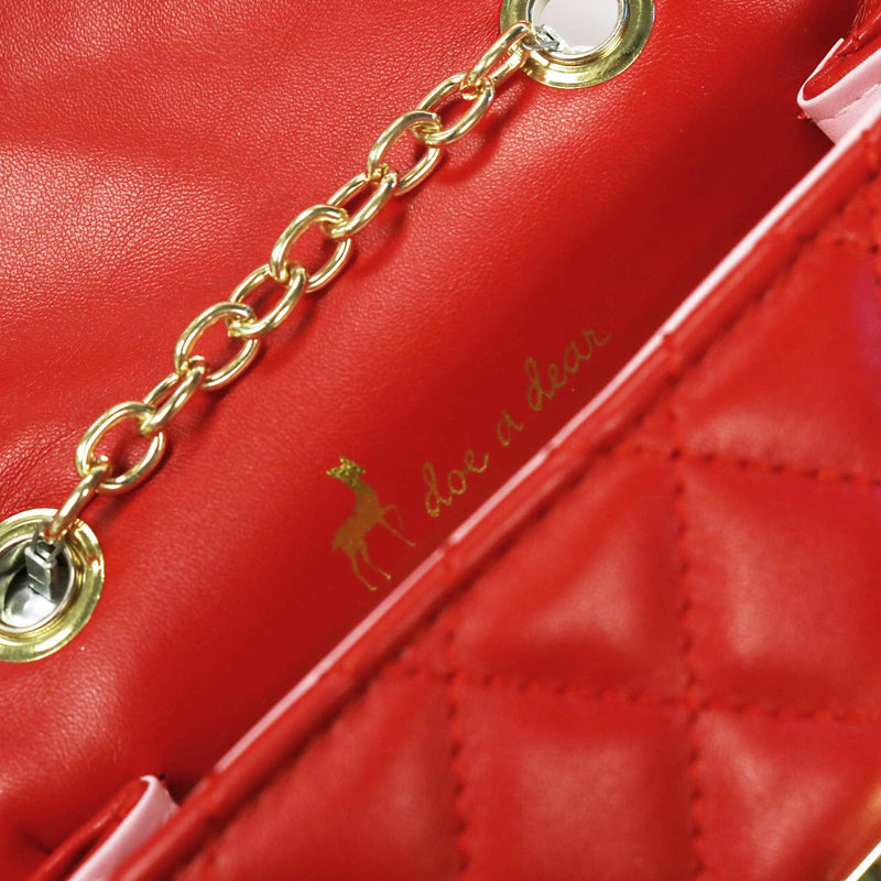 B1303 Pearl Handle Quilted Leather Purse w/ Charms: RED