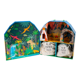 Colorful Dino Playbox by Floss and Rock with plush dinosaur toys and storage compartments for kids' playtime fun.