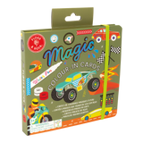 Color-changing water cards featuring cars from Floss and Rock, with vibrant vehicle illustrations and magic water effect.