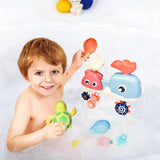 8 PCs Bath Toys for Toddler with Waterfall Station Squirters